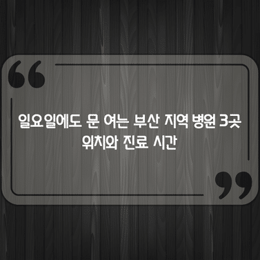 일요일에도 문 여는 부산 지역 병원 3곳 위치와 진료 시간 1 일요일에도 문 여는 부산 지역 병원 3곳 위치와 진료 시간